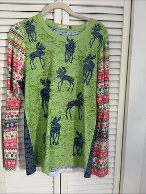 Whimsy Rose Long Sleeved Thermal Shirt Sz Large Moose
